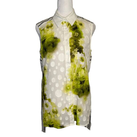 Worth white, yellow & black striped sleeveless button down top size 4 - Picture 1 of 11